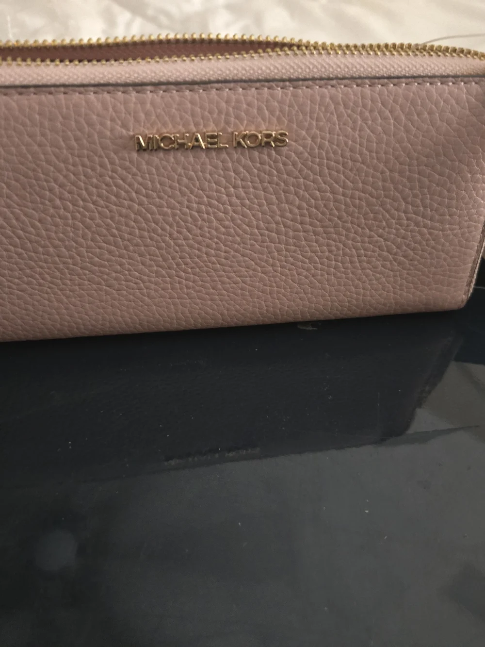 Michael Kors Pink Pebbled Leather Zip Wallet with Gold Logo